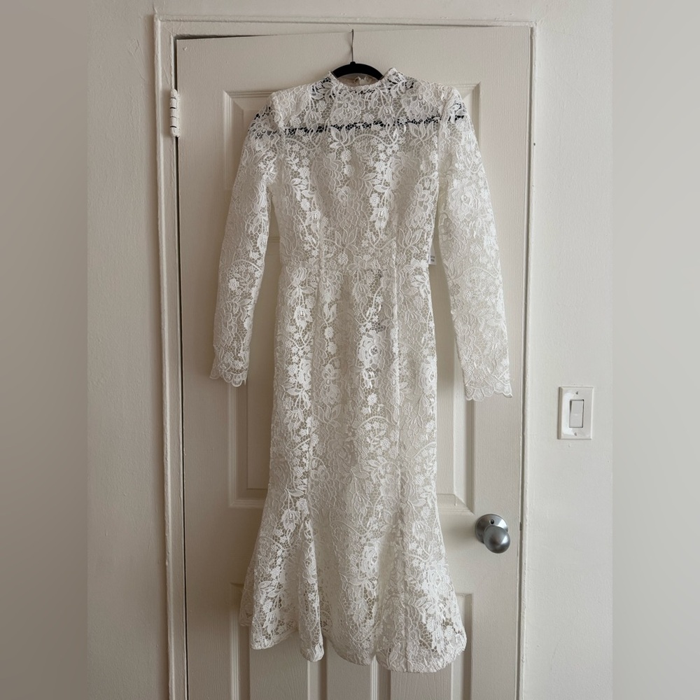 NADINE MERABI White Long-Sleeve Lace Midi Dress ( Brand new in the box and tags - Picture 3 of 4